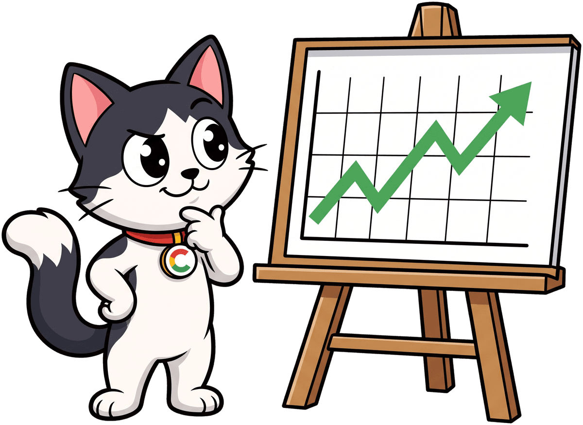 COOGLE studying a stock chart that goes up